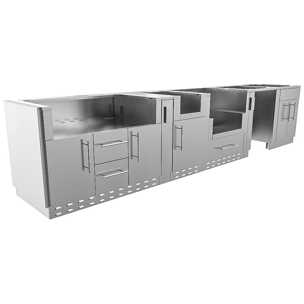 Hill Country Outdoor Kitchen Base Cabinet Package – SBP‑HILLCOUNTRY/BASE 13′6″