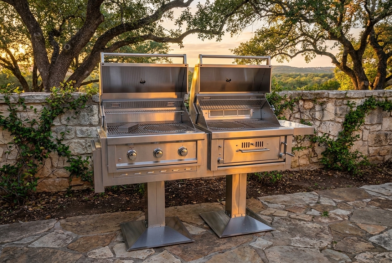 Ruby-Hybrid Pro Duo™: 3-Burner Grill & Charcoal/Wood Smoker 5