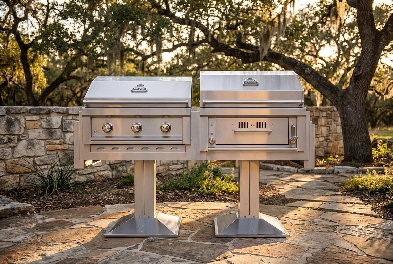 Ruby-Hybrid Pro Duo™: 3-Burner Grill & Charcoal/Wood Smoker 1